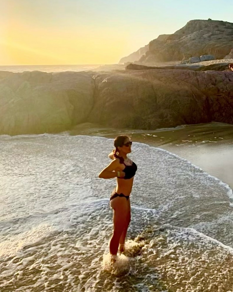 Salma Hayek's Beach Day in a Black Bikini snapped by her daughter
