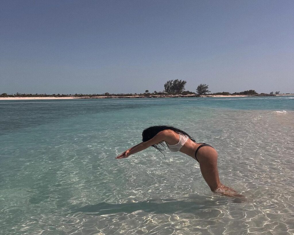 Kim Kardashian posted a picture of herself diving into shallow water