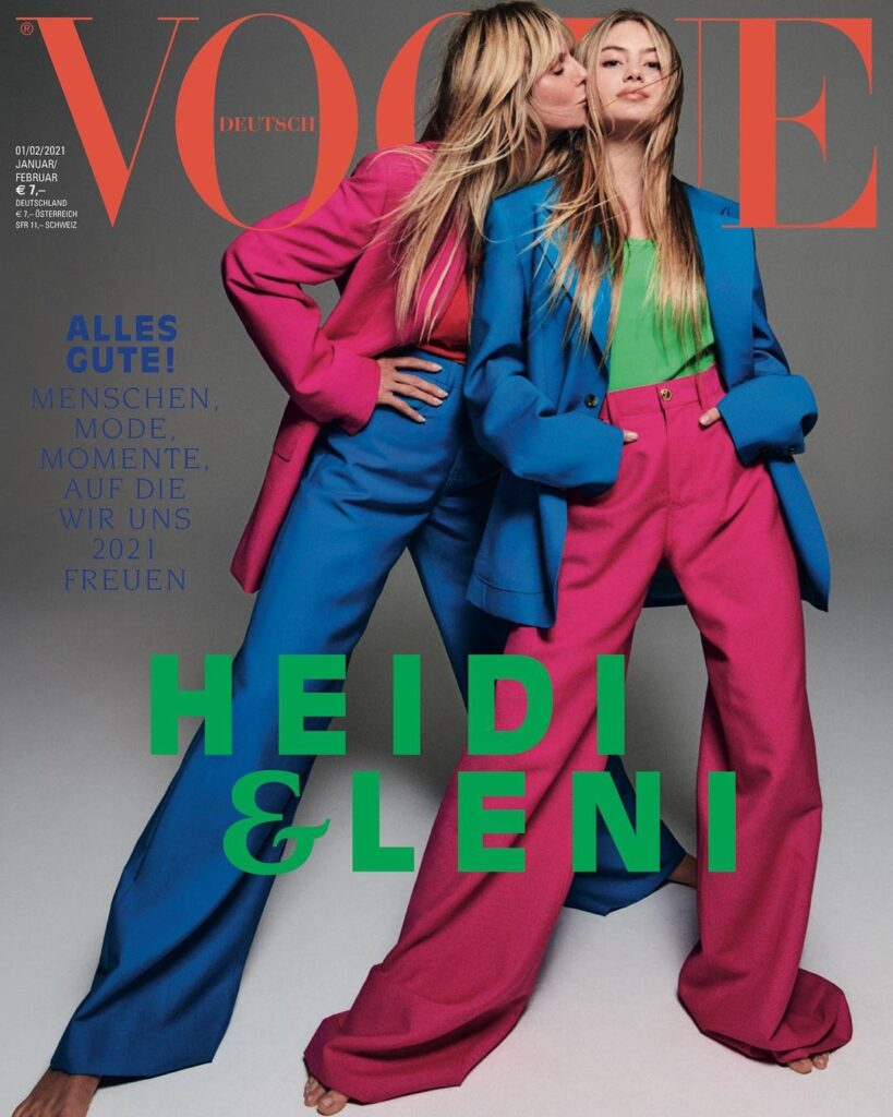 Leni Klum with her mother 
Heidi Klum on January/February 2021 issue of Vogue Germany.
