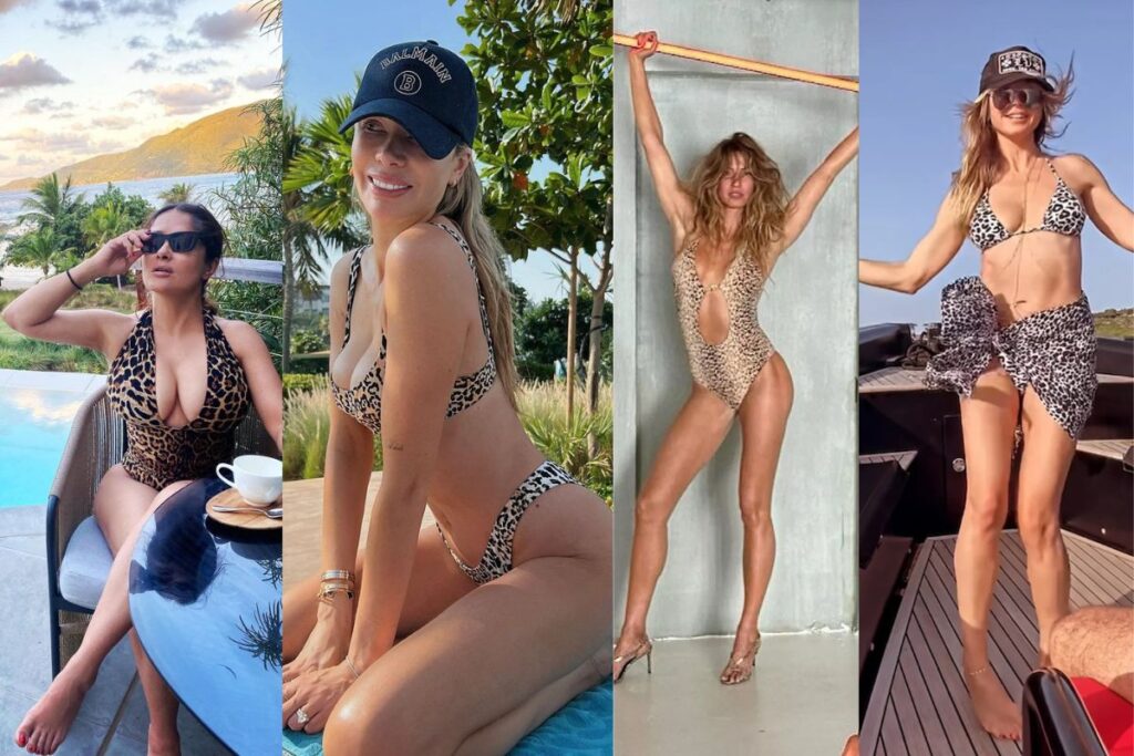Celebrities wearing leopard print bikinis