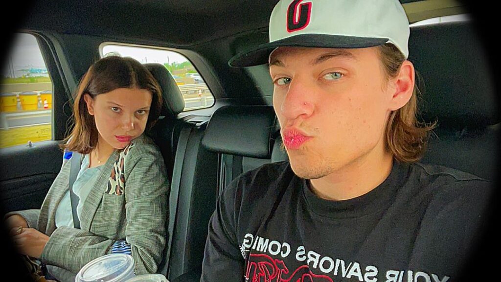 Millie Bobby Brown and Jake Bongiovi selfie in car