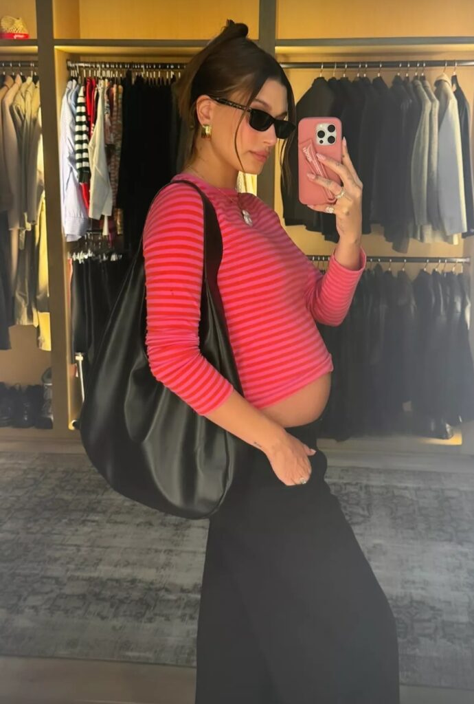 Hailey Bieber gave fans a glimpse of her growing baby bump