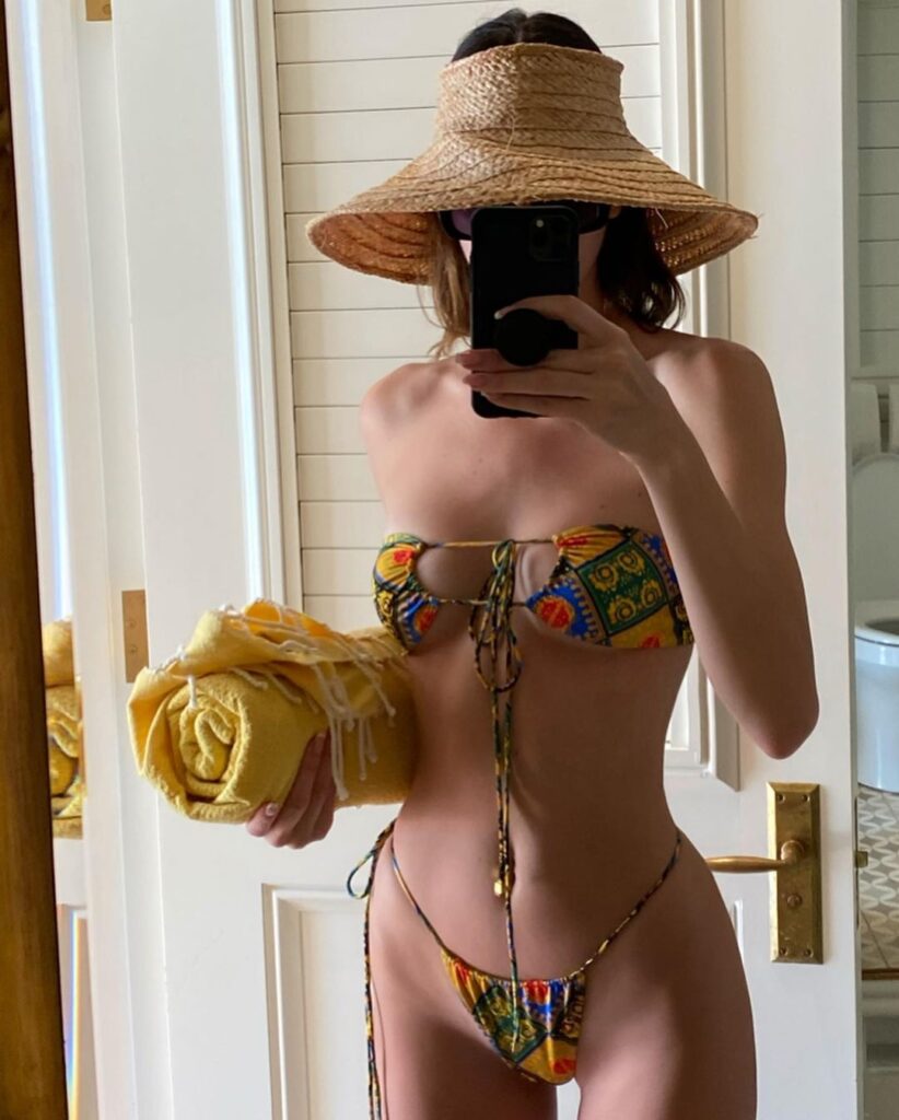 In March 2020, famous model Kendall Jenner wears upside down bikini