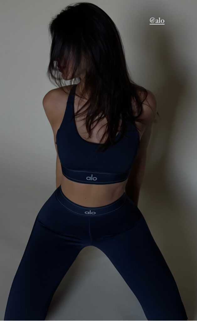 Kendall Jenner in blue Alo Sports bra