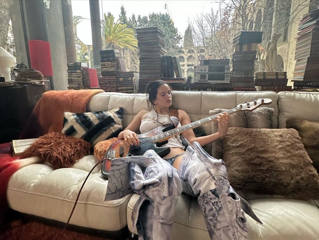 Rosalía wars daring piece with blue underwear